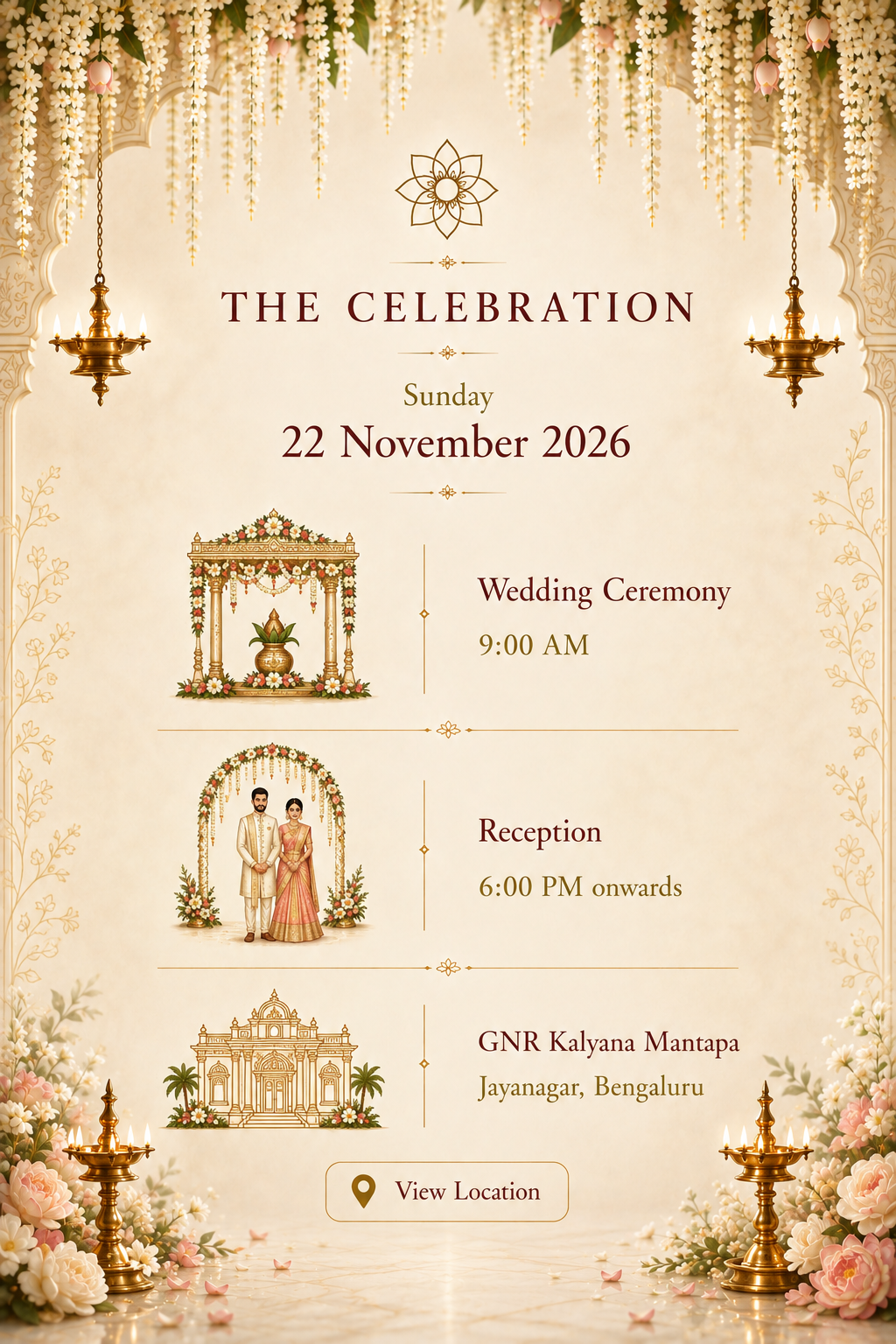 Wedding ceremony, reception and venue details